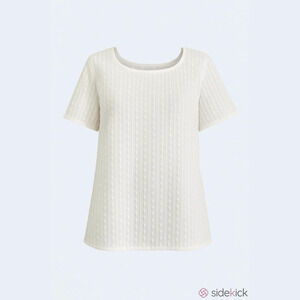 SHEIN White Textured Blouse Medium square neckline short sleeves 100% cotton